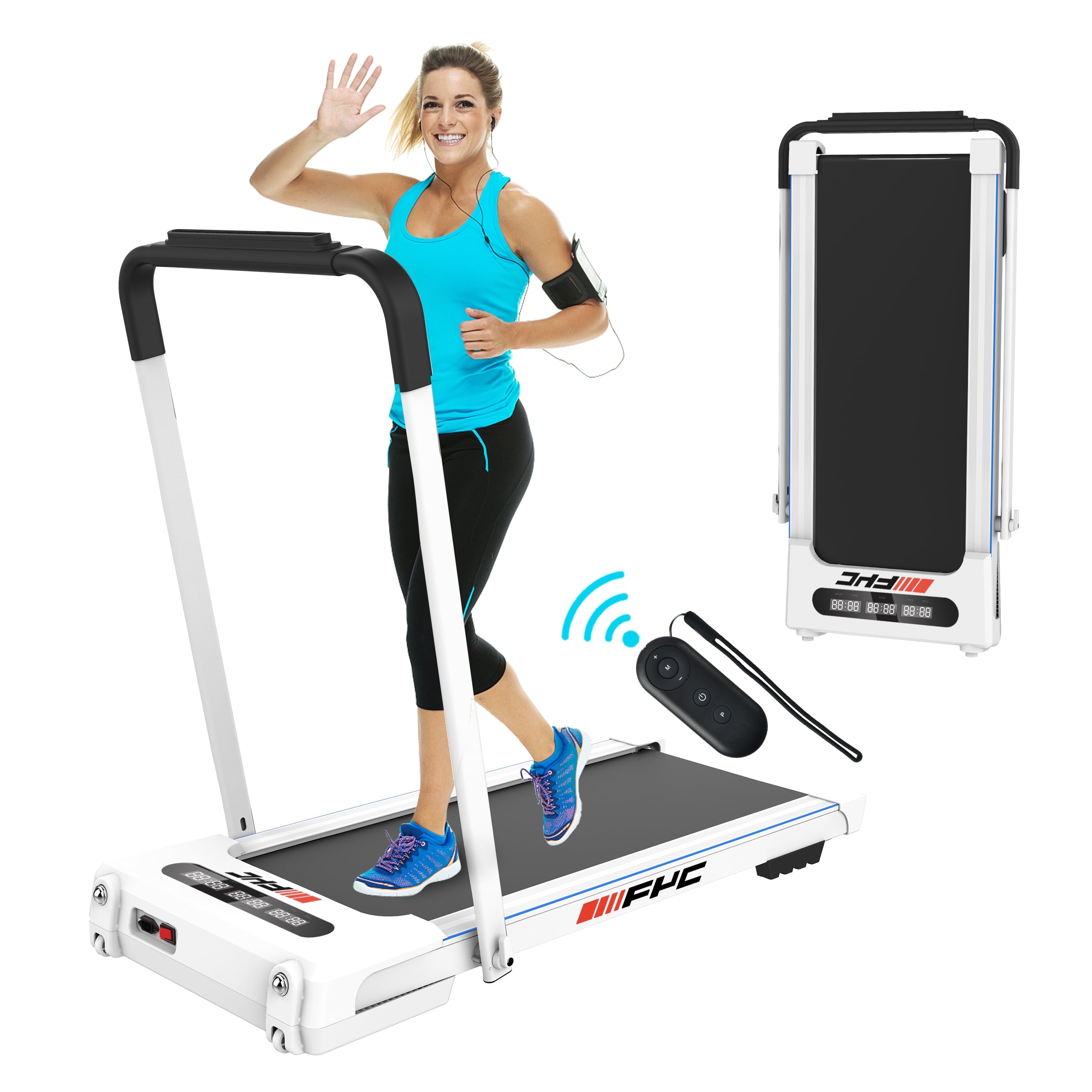 Compact 2.5HP Under Desk Folding Treadmill for Home Office – 2-in-1 Electric Walking & Running Machine with Remote Control & LED Display (White)