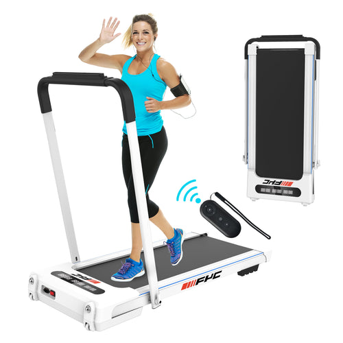 Compact 2.5HP Under Desk Folding Treadmill for Home Office – 2-in-1 Electric Walking & Running Machine with Remote Control & LED Display (White)