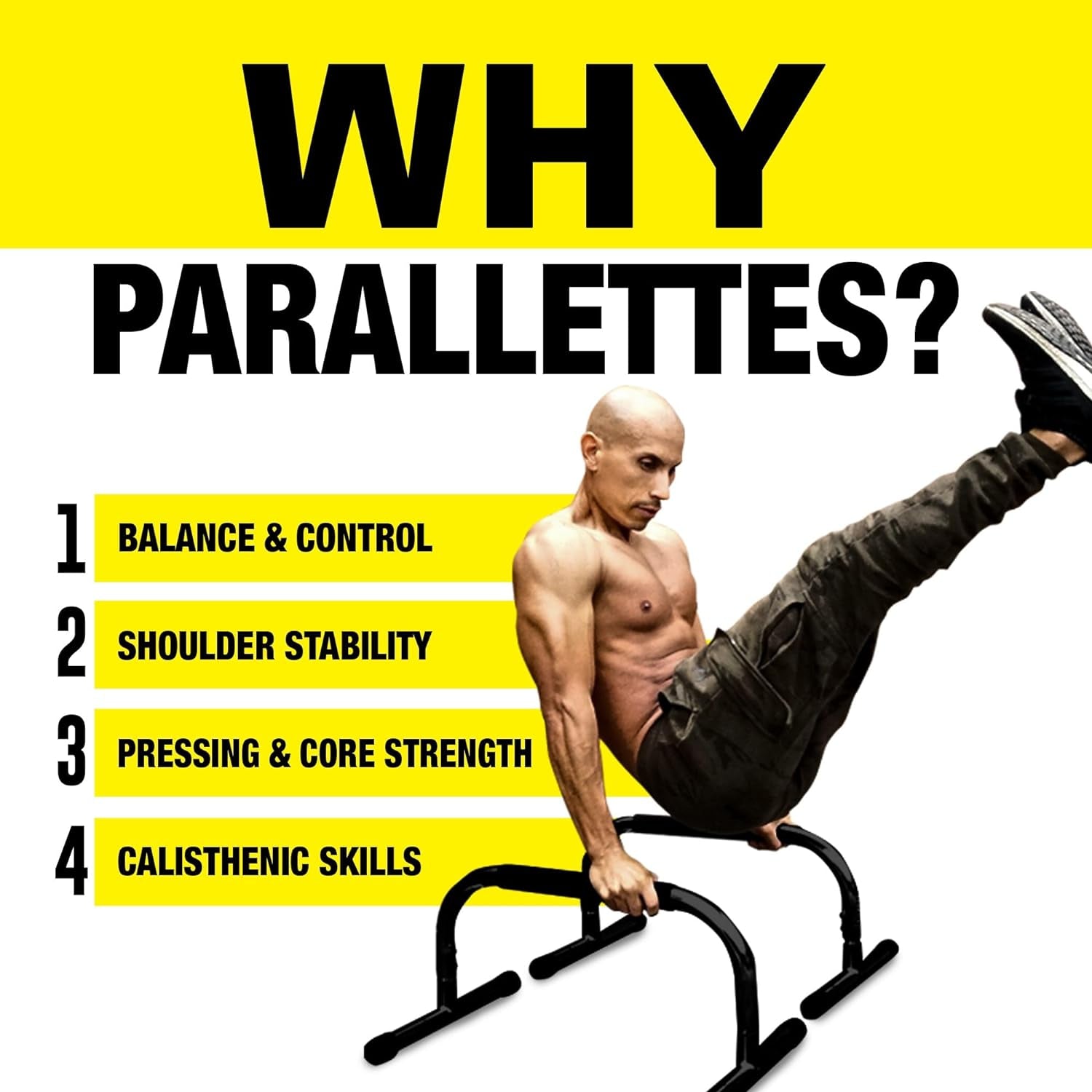 Heavy-Duty Parallette Bars for Bodyweight Training – Perfect for Dips, Push-Ups, L-Sits & Core Workouts – Non-Slip Grips, 400 lb Capacity – Includes 2 Bars & 2 Workout Guides!