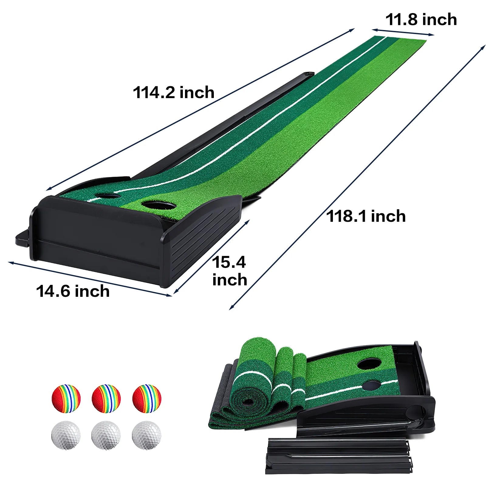 9.9FT Indoor/Outdoor Golf Putting Green Mat - Auto Ball Return for Effortless Practice