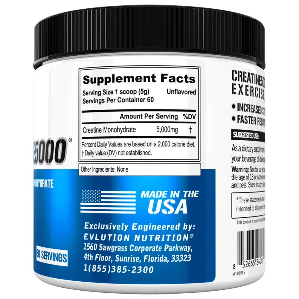 Creatine 5000 - Unflavored Performance Powder for Rapid Recovery & Lean Muscle Growth - 5000mg Pure Creatine Monohydrate per Serving - 60 Servings