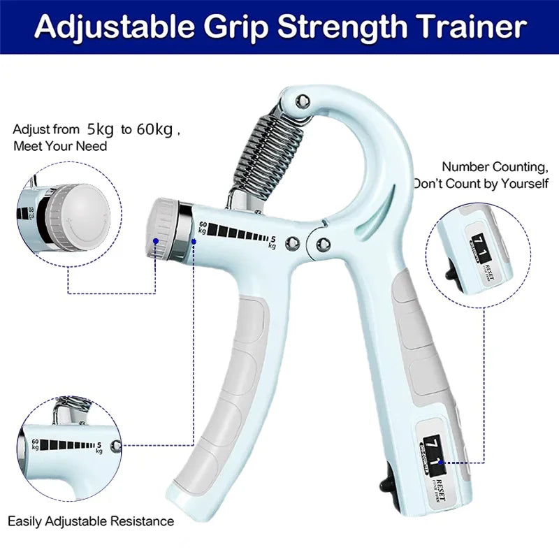 Adjustable Hand Grip Strengthener - 5-60Kg with Counter for Wrist, Forearm & Hand Muscle Building
