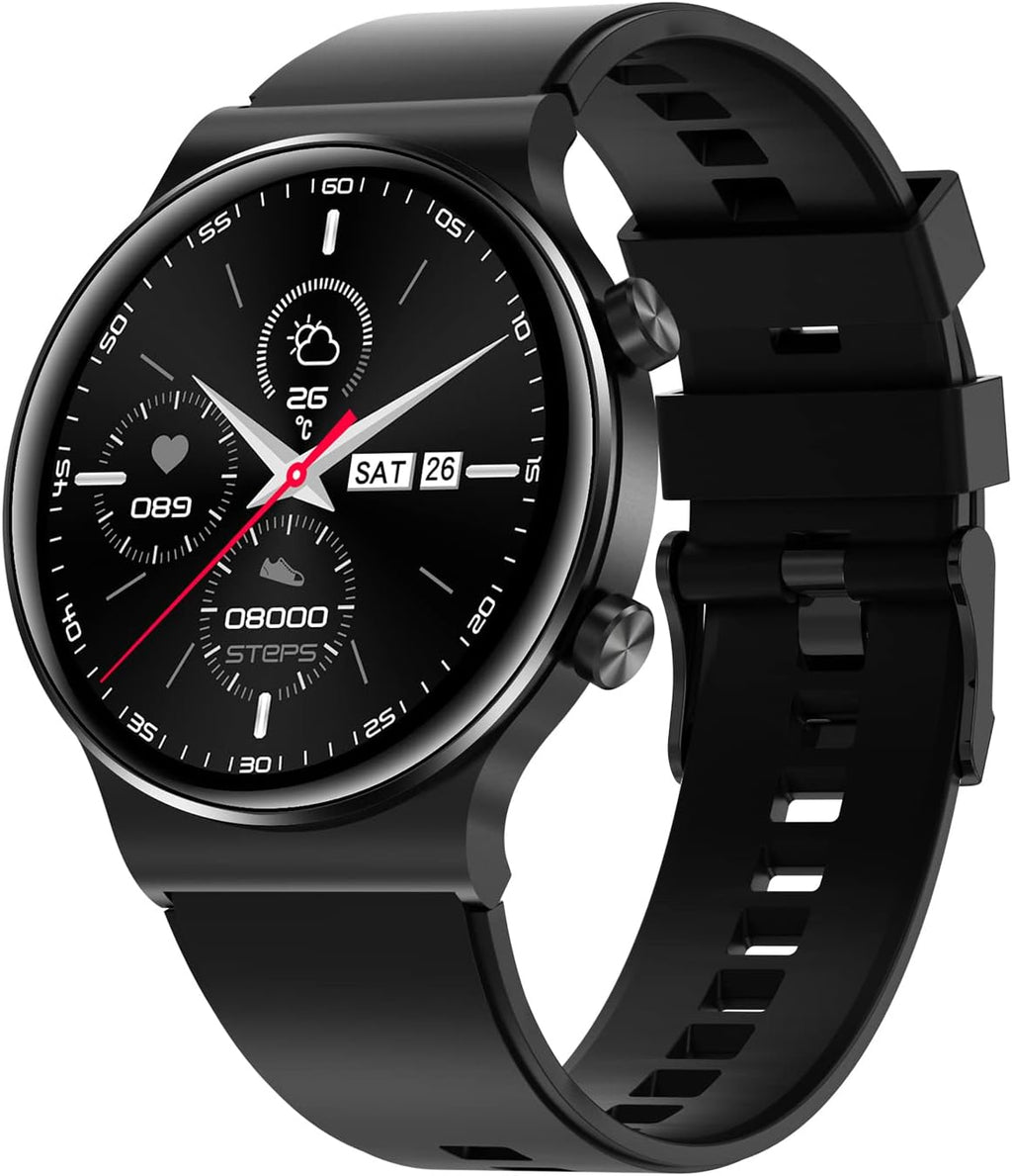 Stylish Men's Smart Watch - Waterproof Fitness Tracker with Heart Rate Monitor, Long Battery Life & Message Alerts - Compatible with Android & iOS (Black)