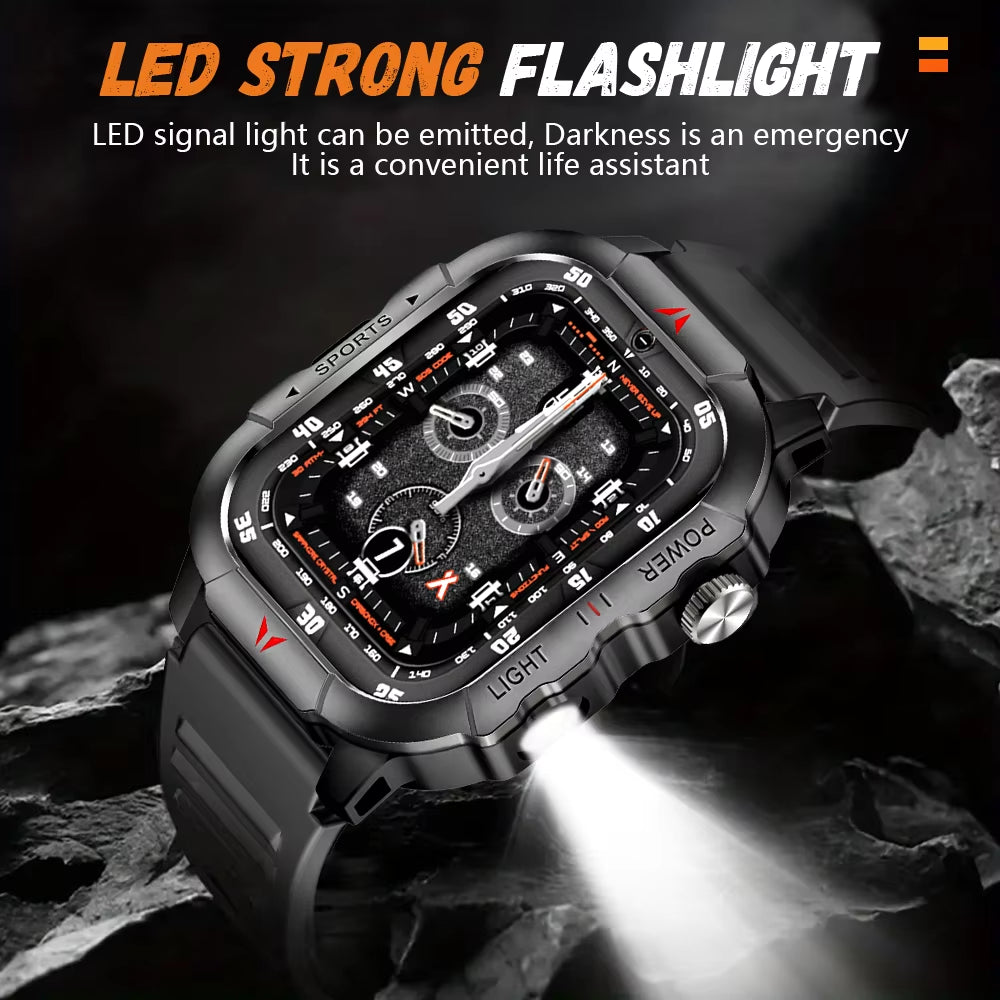 New Smart Watch 2.01 Display Men Sports Watch LED Flashlight Bluetooth Call Health Monitor IP68 Waterproof Smart Watch