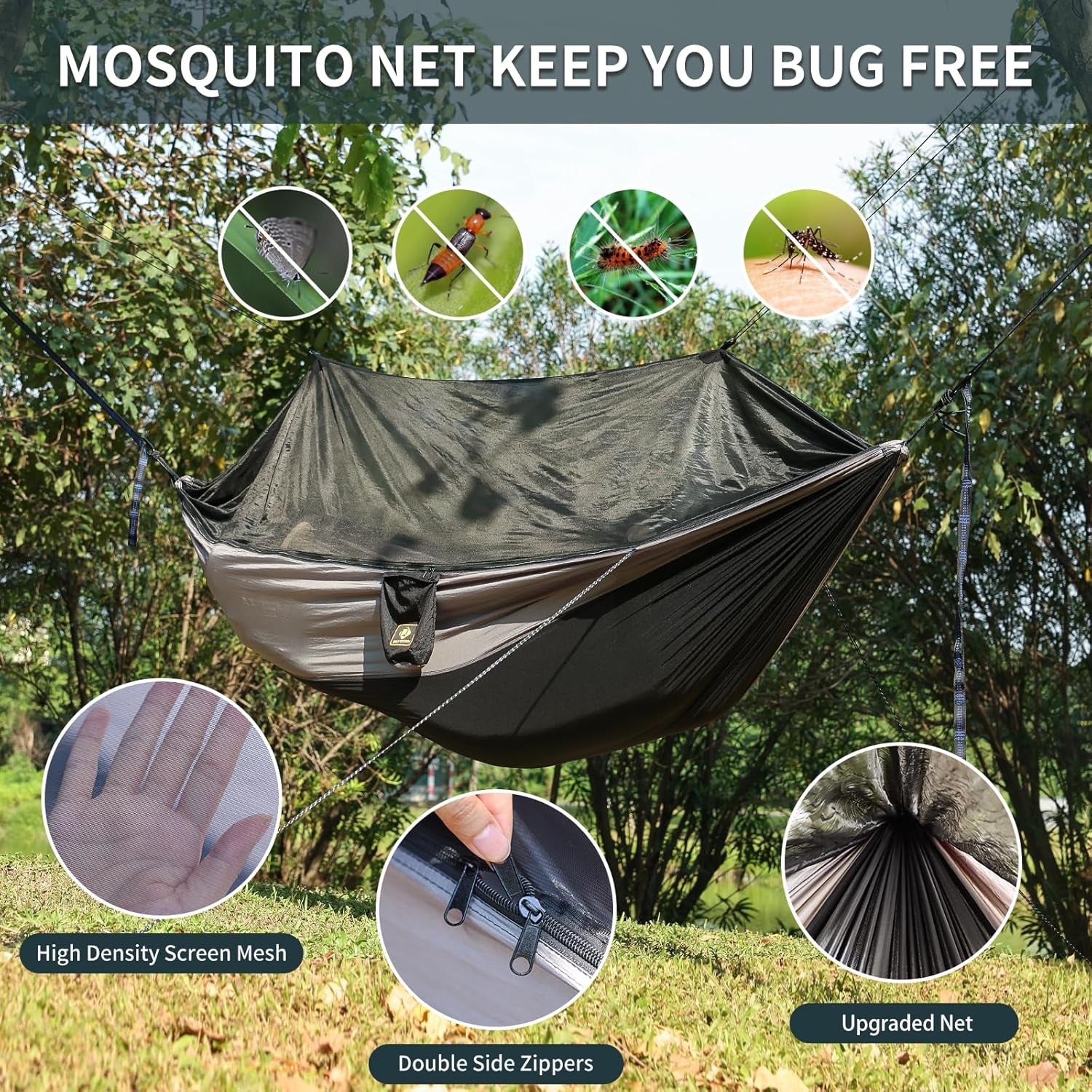 Experience Ultimate Relaxation Outdoors: Lightweight Camping Hammock with Insect Net, Tree Straps & Durable Carabiners for Hiking, Backpacking, and Beach Fun!