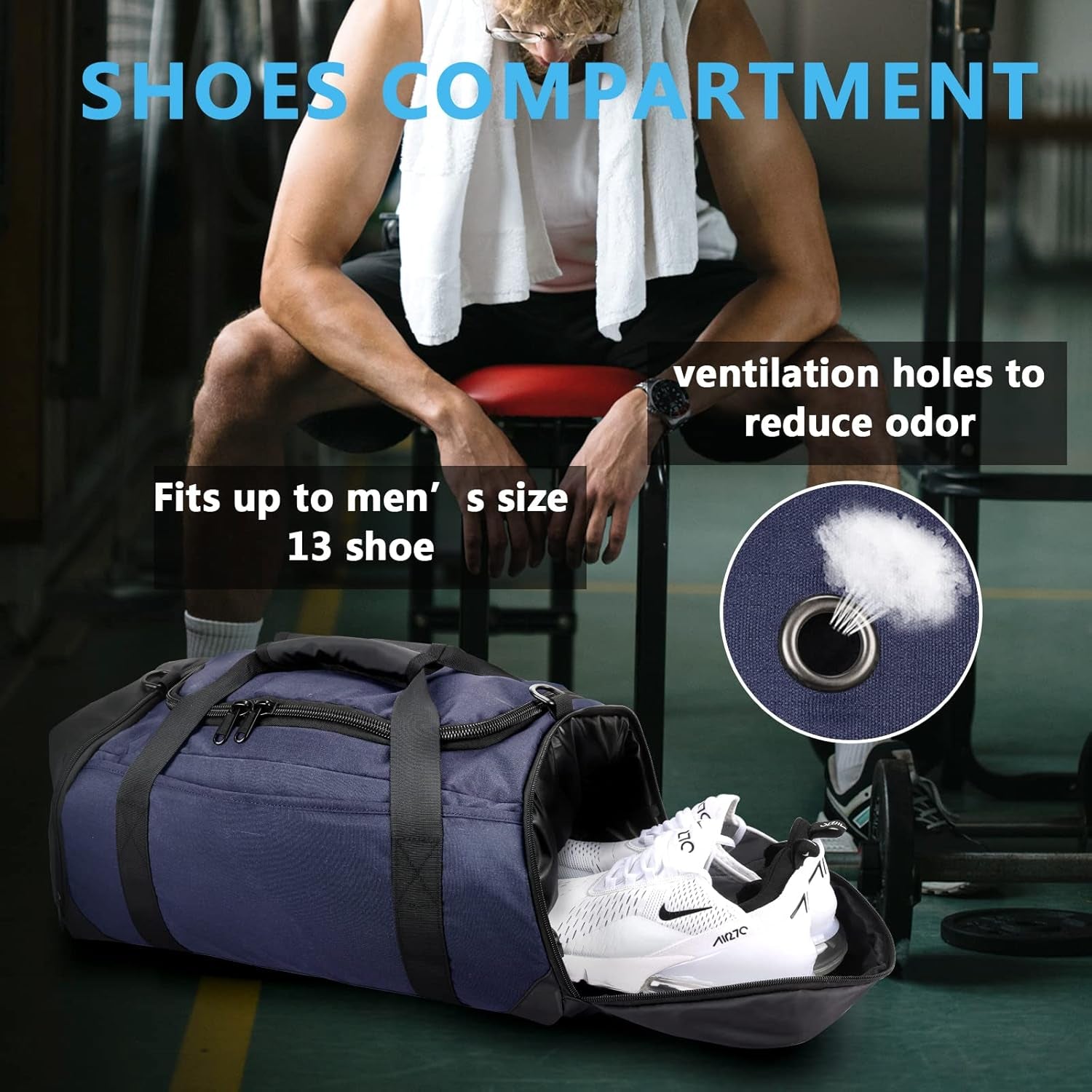 Stylish Water-Resistant Sports Gym Bag with Wet Pocket & Shoe Compartment - Perfect Travel Duffel for Active Men and Women (Medium, Blue)
