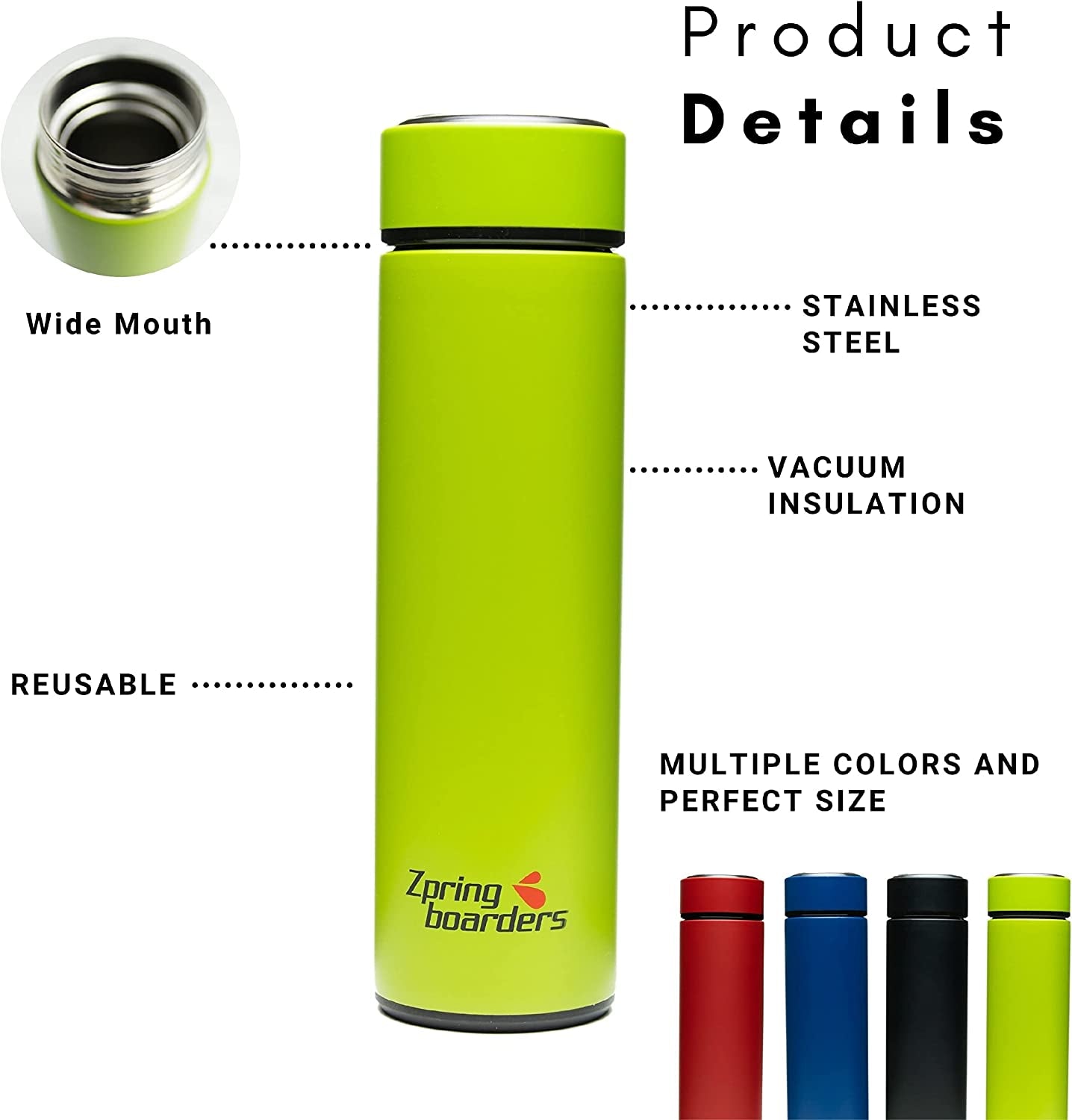 Premium Stainless Steel 17oz Insulated Water Bottle - Vacuum-Sealed Travel & Sports Companion with Lid & Removable Filter for Hot or Cold Beverages