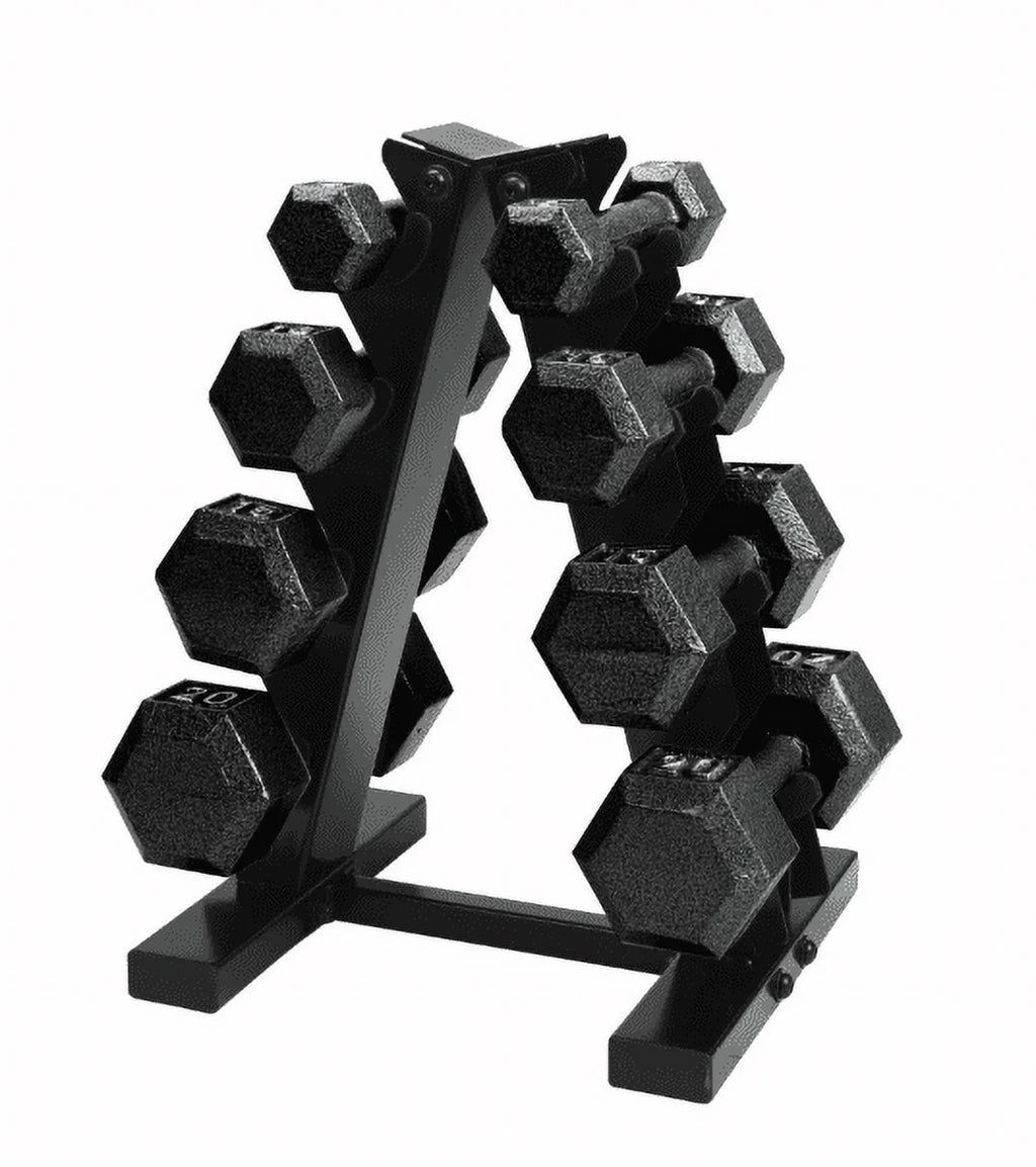 Ultimate 100 lb Cast Iron Hex Dumbbell Weight Set with Convenient Rack - Black Finish
