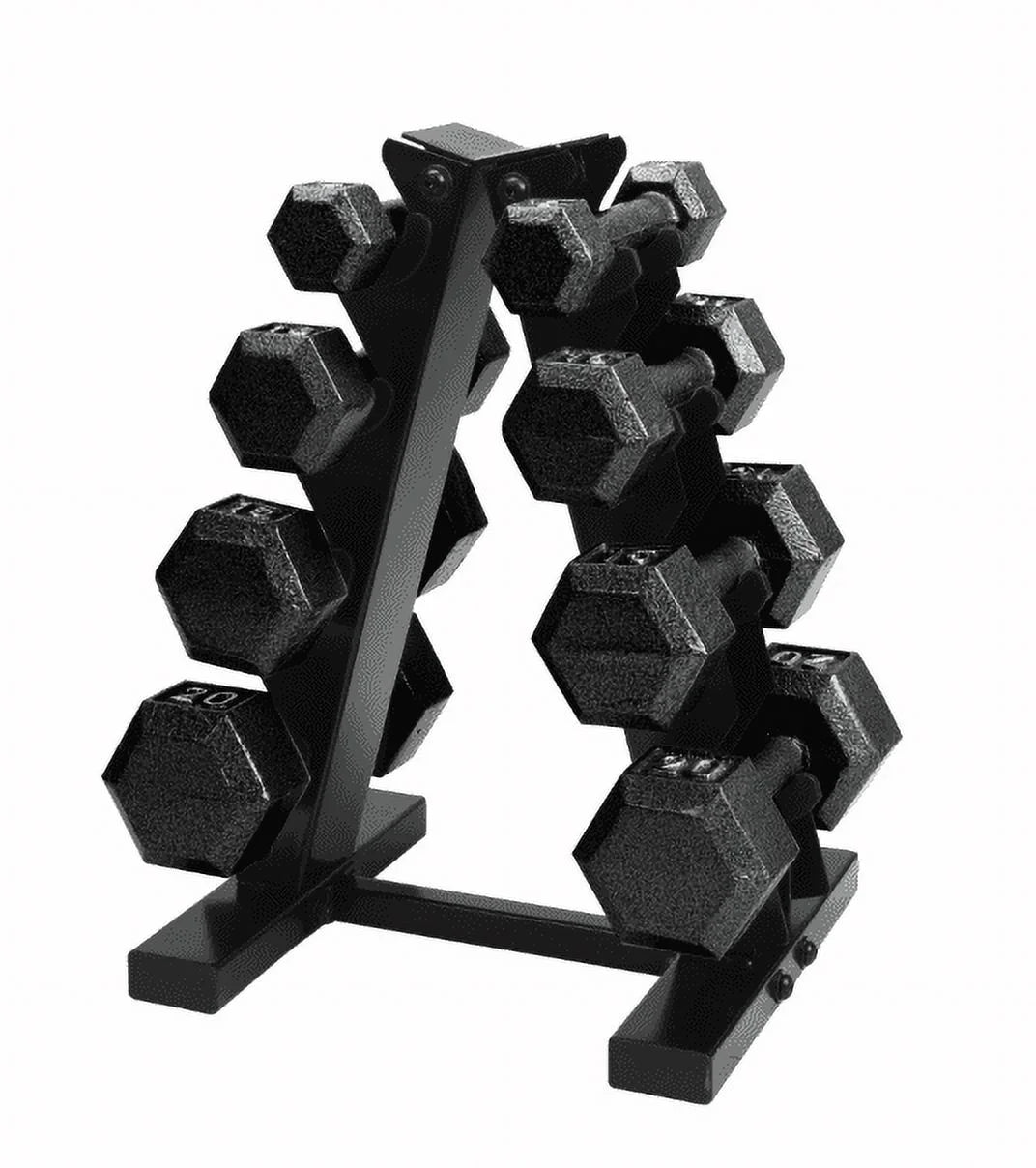 Ultimate 100 lb Cast Iron Hex Dumbbell Weight Set with Convenient Rack - Black Finish