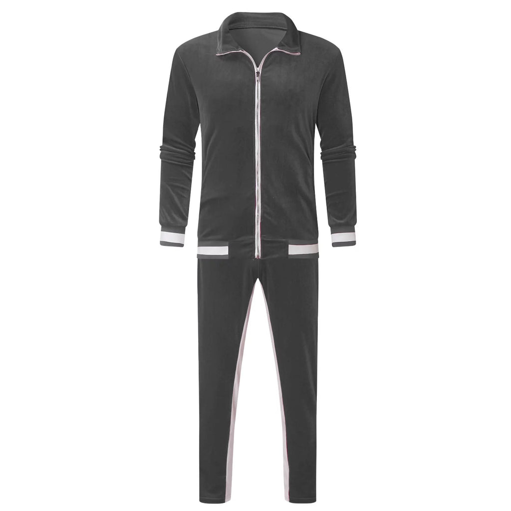 2023 Men's Velour Tracksuit - Stylish & Warm 2-Piece Full Zip Jacket & Sweatpants Set for Fitness and Sports
