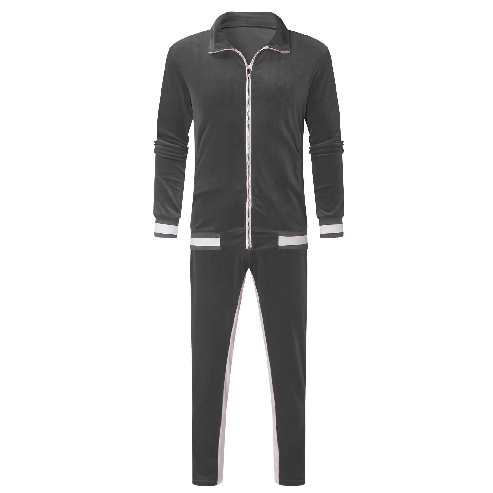 Men's 2023 Velour Tracksuit - Cozy Full-Zip Jacket & Jogger Pants Set for Winter Fitness and Sportswear