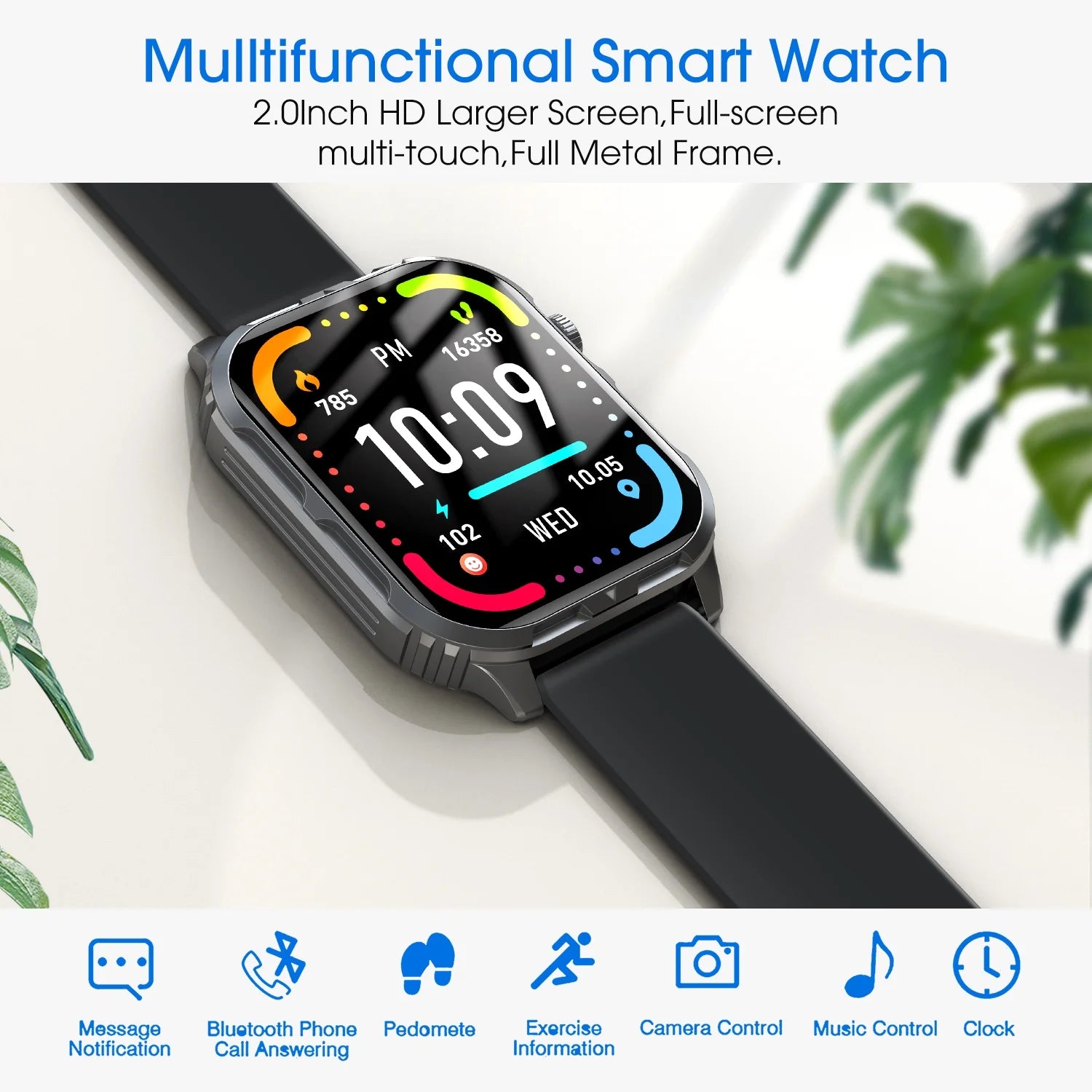 Stylish IP68 Waterproof Smart Watch for Men & Women - Bluetooth Calling, Make & Receive Calls - Sleek Black Design