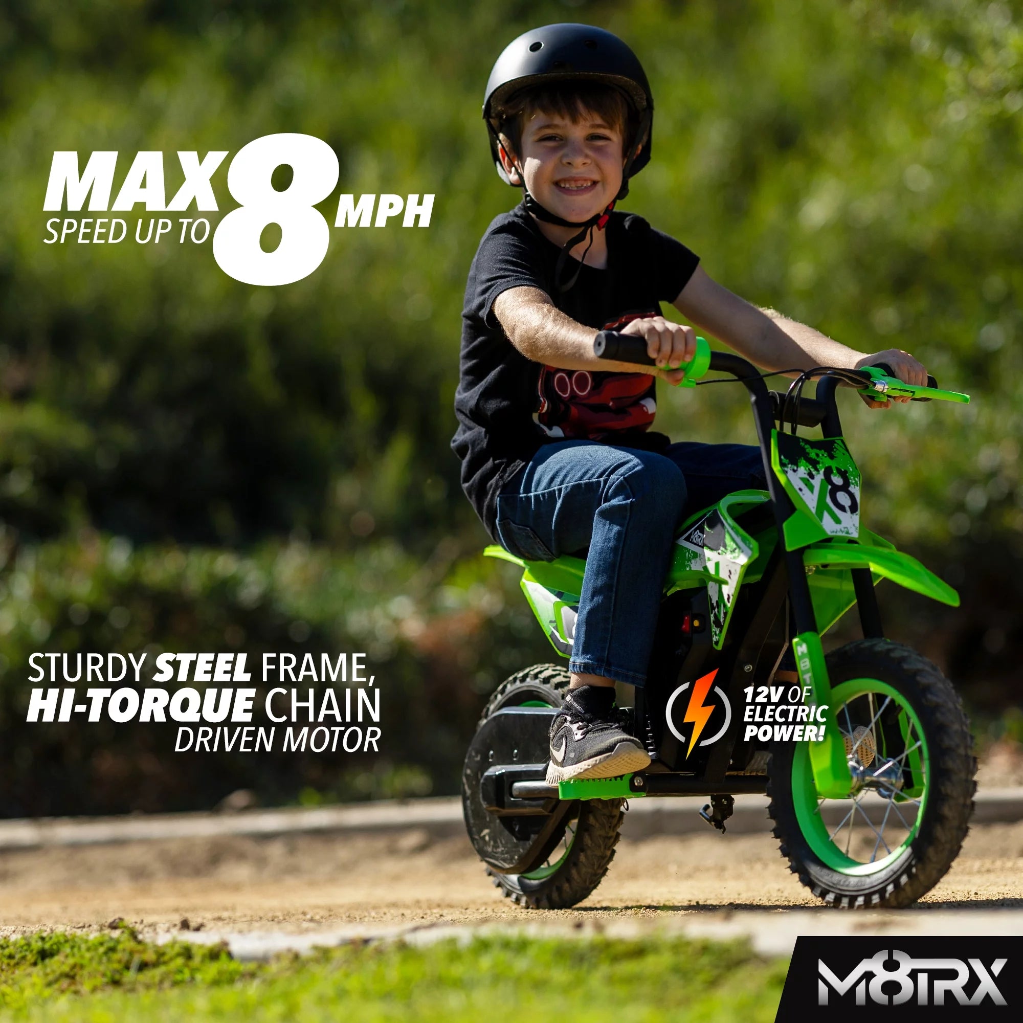 Green 12V Mini Electric Dirt Bike for Kids - Battery-Powered Ride-On Motorcycle for Ages 5+