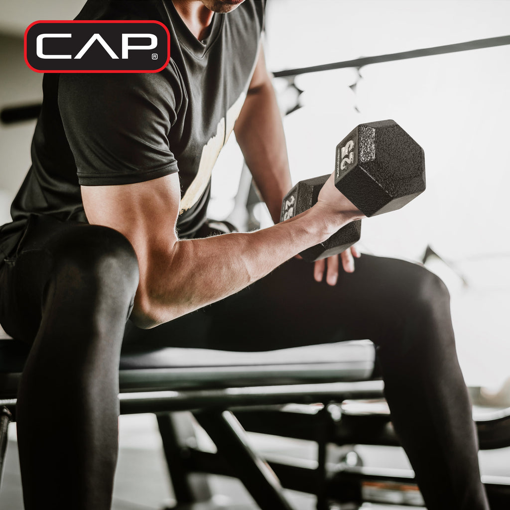 Ultimate 100 lb Cast Iron Hex Dumbbell Weight Set with Convenient Rack - Black Finish
