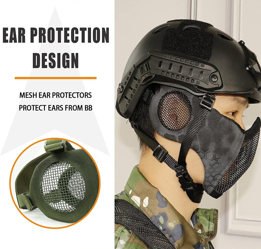 Ultimate Tactical Airsoft Protective Gear Set: Half Face Mesh Mask with Ear Protection & Tactical Goggles for Paintball, CS, Survival Games & Cosplay