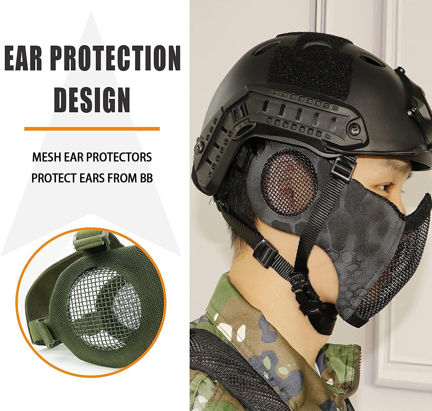 Ultimate Tactical Airsoft Protective Gear Set: Half Face Mesh Mask with Ear Protection & Tactical Goggles for Paintball, CS, Survival Games & Cosplay