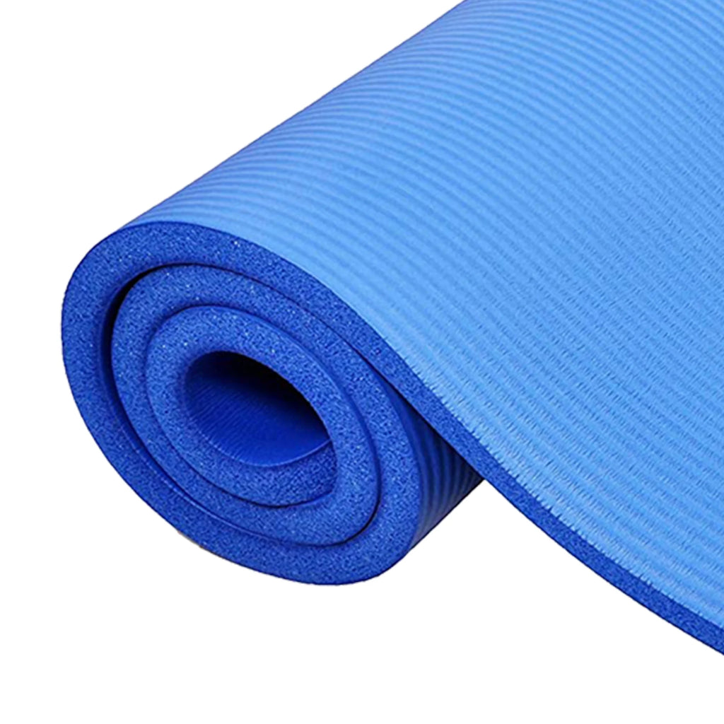 Premium 1-Inch Extra Thick High Density Anti-Tear Yoga Mat with Convenient Carrying Strap - Blue