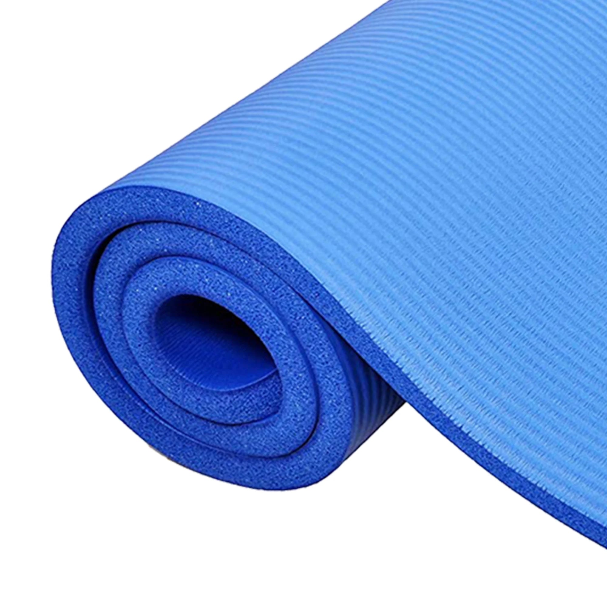 Premium 1-Inch Extra Thick High Density Anti-Tear Yoga Mat with Convenient Carrying Strap - Blue