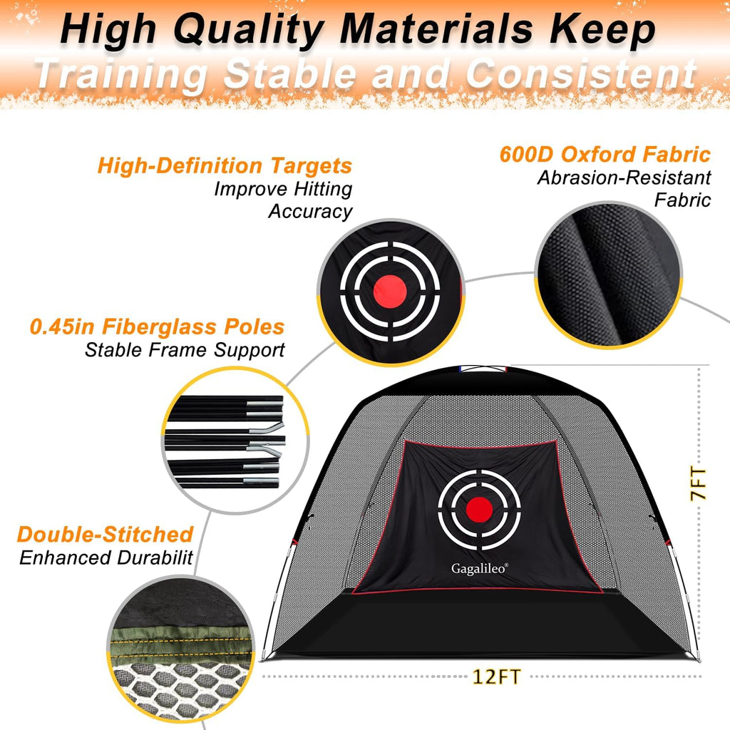 Ultimate 12x7ft Golf Net for Backyard Practice - Perfect for Real Ball Hitting, Chipping & Swing Training - Ideal Gift for Golfers, Dads & Husbands!