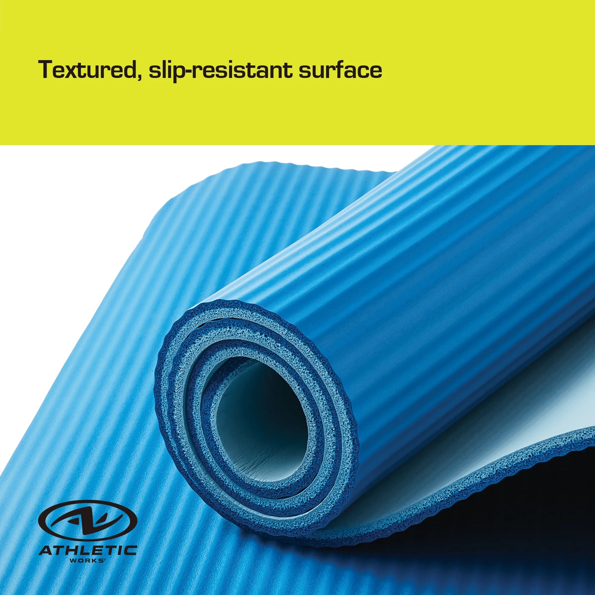 Two Tone 10mm NBR Foam Fitness Mat - 72"x24" with Carry Strap - Blue