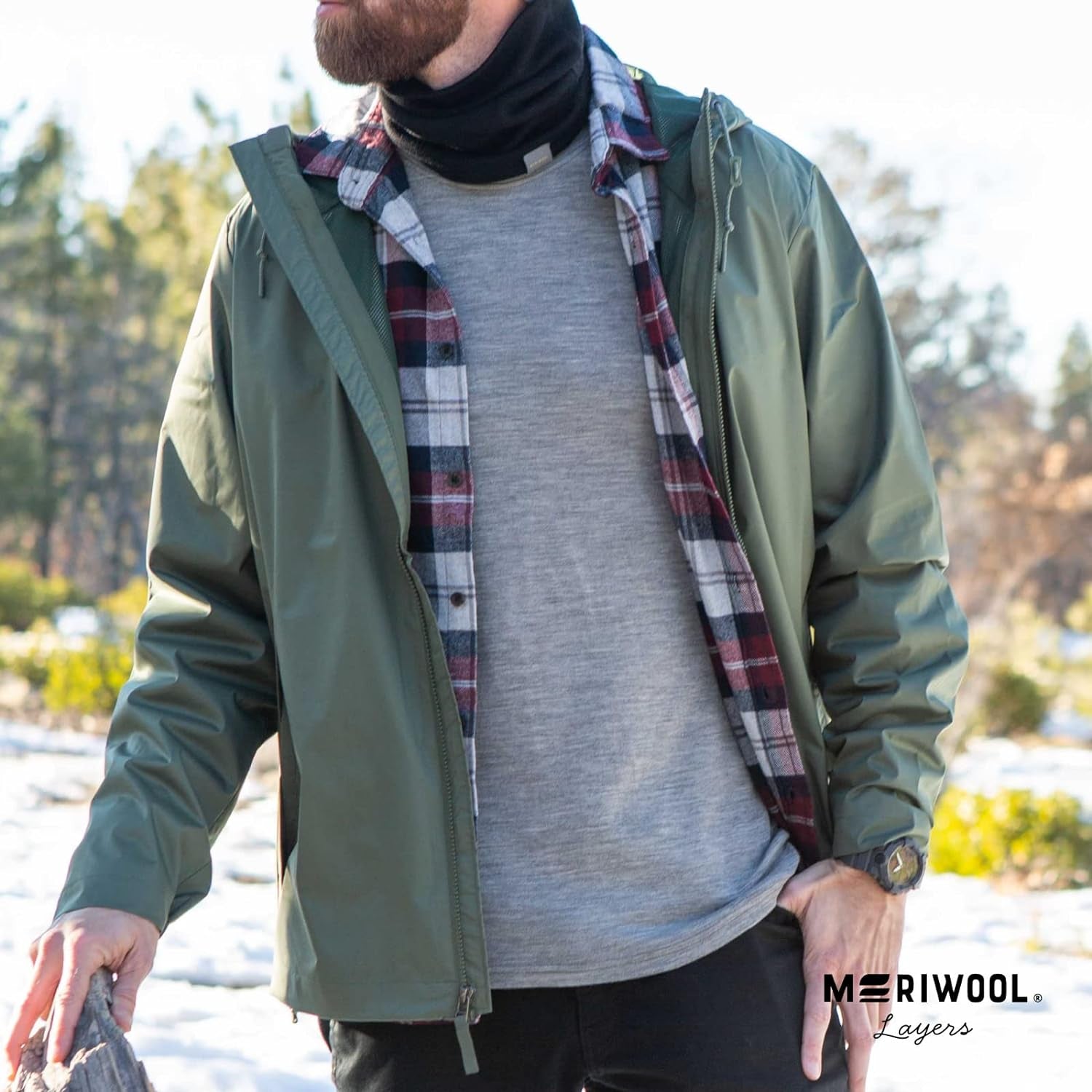 Men's 100% Merino Wool Midweight Long Sleeve Thermal Base Layer Shirt