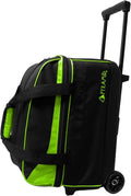Prime Double Roller Bowling Bag - Holds 2 Balls & Extra Large Compartment for Shoes (Up to Men's Size 16) - Locking Handle Extends to 40