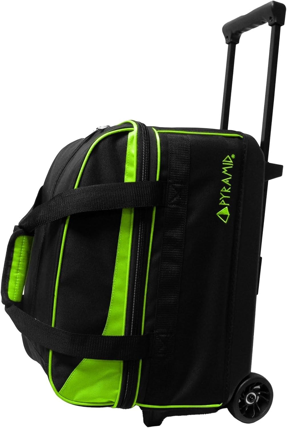 Prime Double Roller Bowling Bag - Holds 2 Balls & Extra Large Compartment for Shoes (Up to Men's Size 16) - Locking Handle Extends to 40