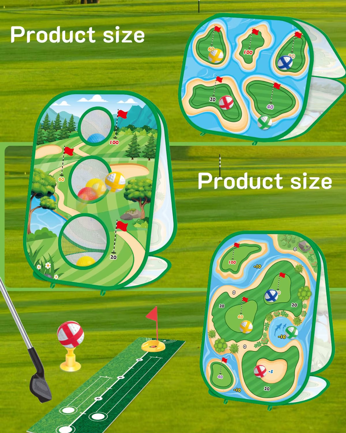 Ultimate 4-in-1 Golf Game Set for Kids and Adults - Putting Mat & 3-Sided Chipping Net for Fun Practice Anywhere!