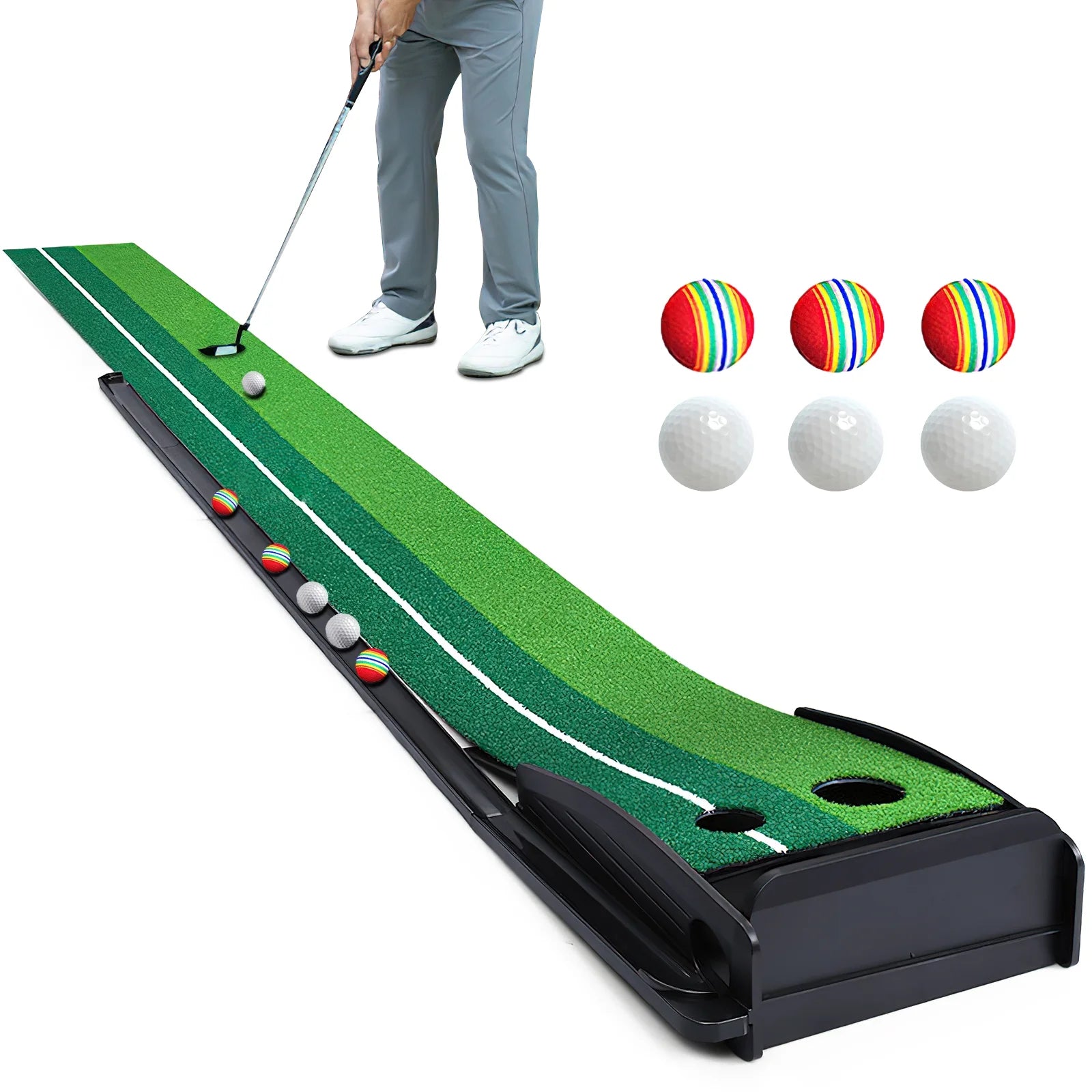 9.9FT Indoor/Outdoor Golf Putting Green Mat - Auto Ball Return for Effortless Practice