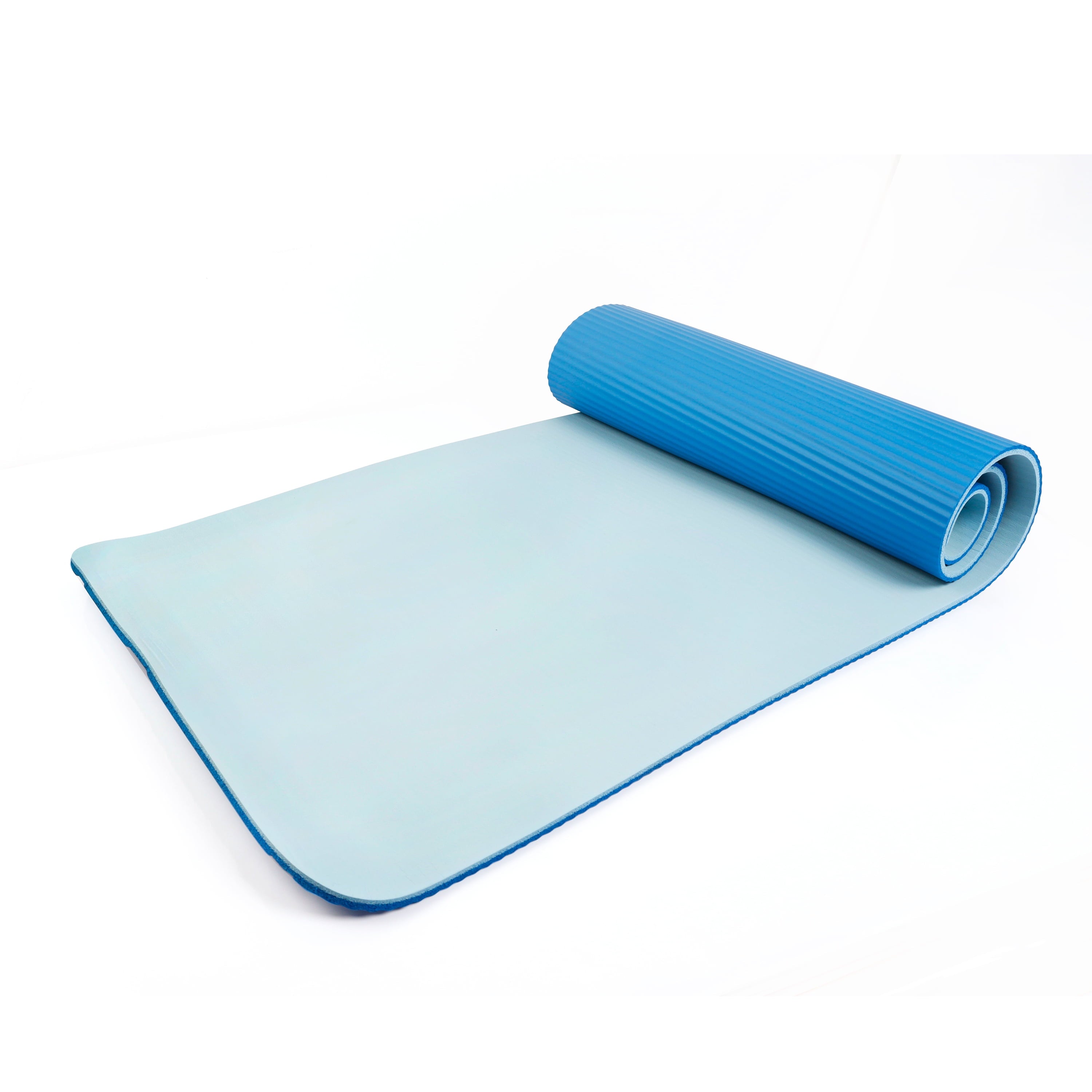 Two Tone 10mm NBR Foam Fitness Mat - 72"x24" with Carry Strap - Blue