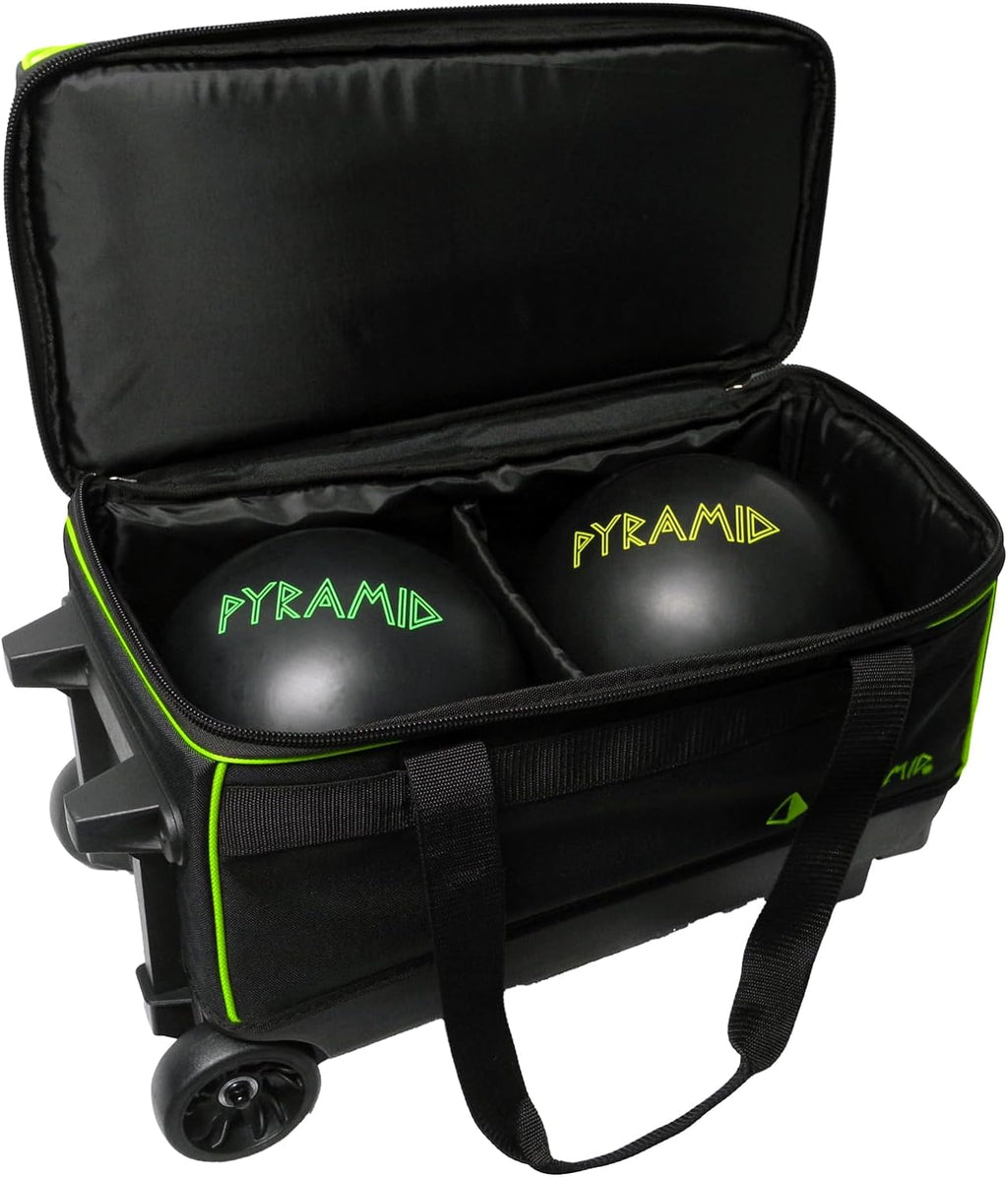 Prime Double Roller Bowling Bag - Holds 2 Balls & Extra Large Compartment for Shoes (Up to Men's Size 16) - Locking Handle Extends to 40