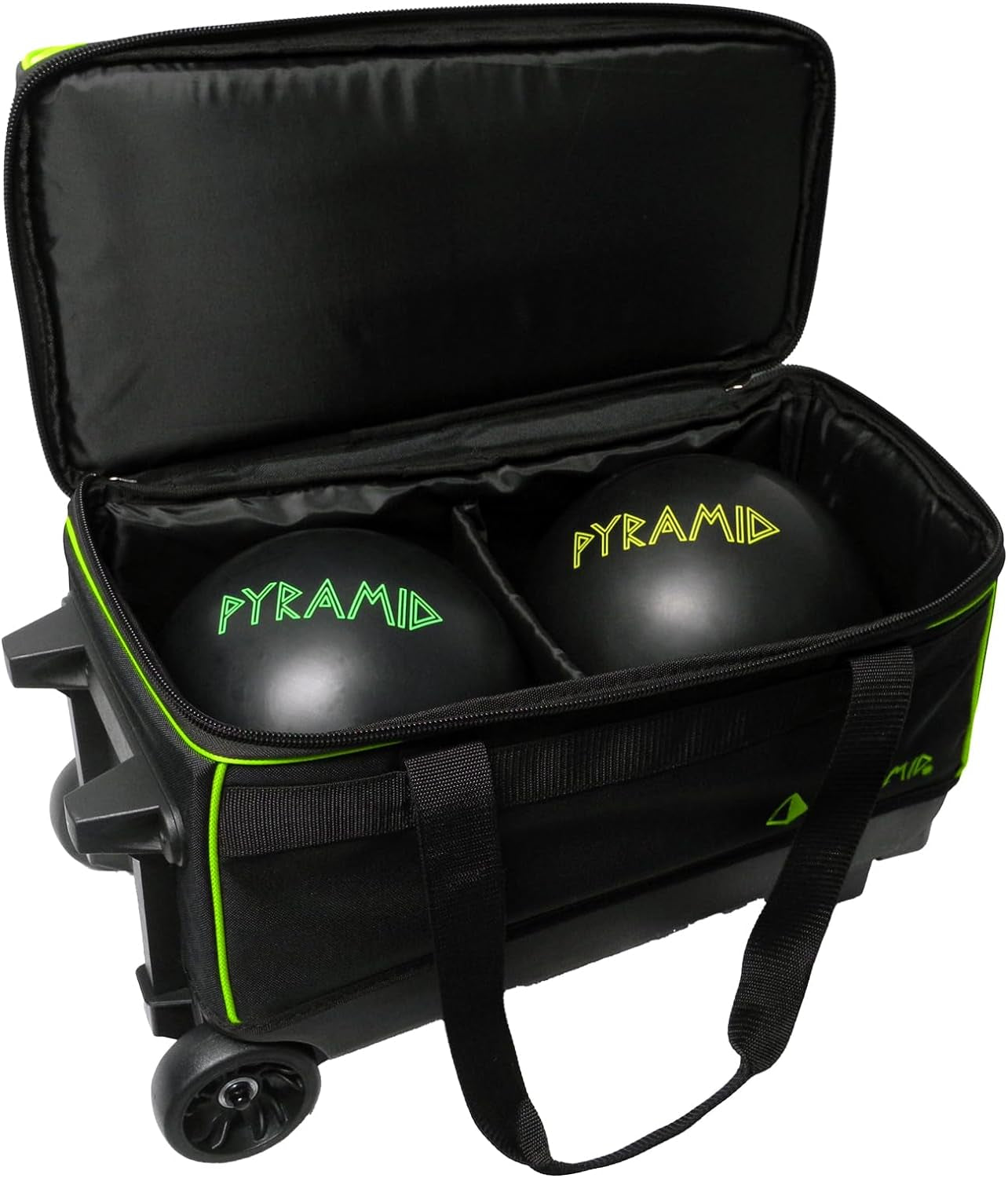 Prime Double Roller Bowling Bag - Holds 2 Balls & Extra Large Compartment for Shoes (Up to Men's Size 16) - Locking Handle Extends to 40