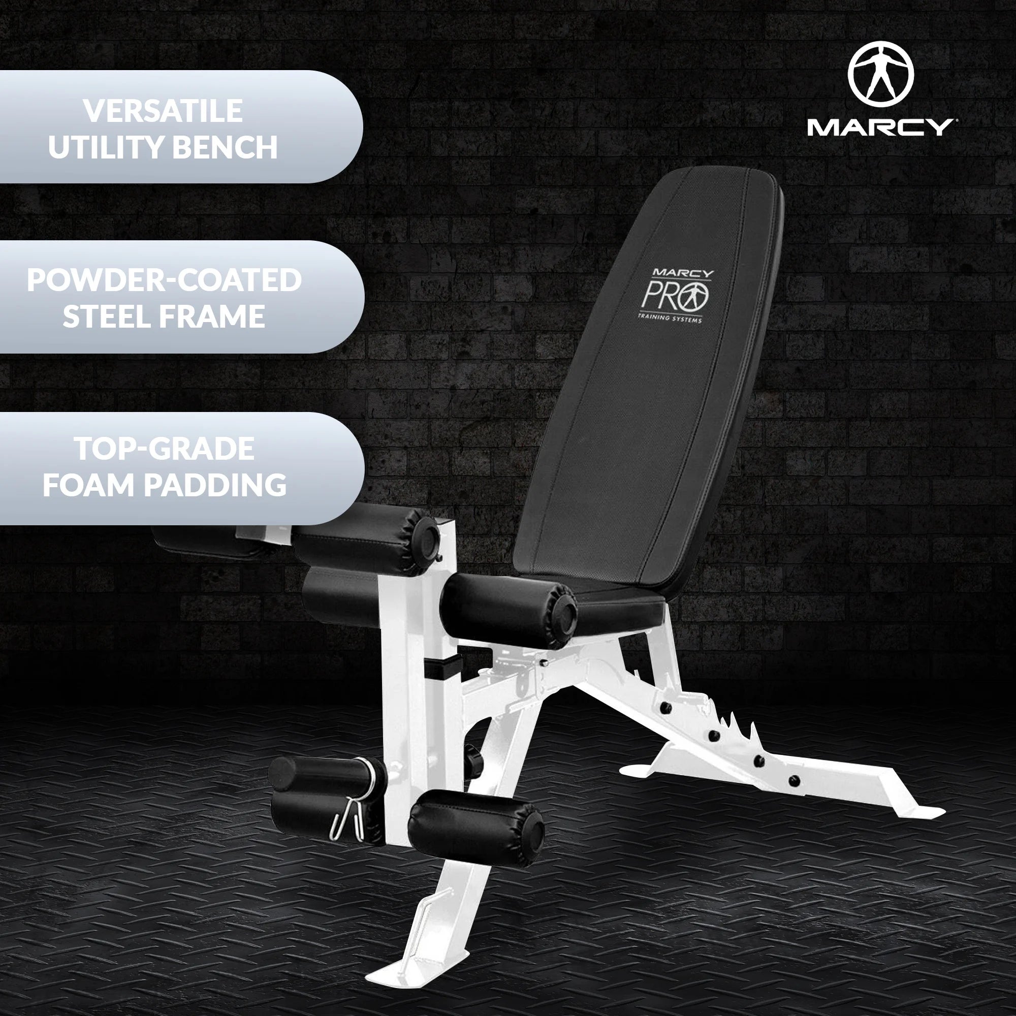 Versatile Foldable Weight Bench with Adjustable Leg Extension - Sleek White/Black Design