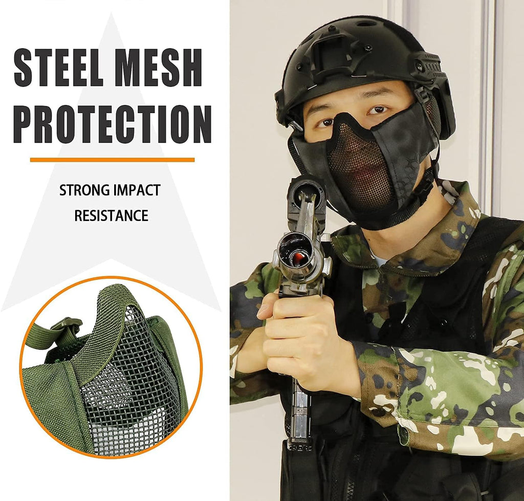 Ultimate Tactical Airsoft Protective Gear Set: Half Face Mesh Mask with Ear Protection & Tactical Goggles for Paintball, CS, Survival Games & Cosplay
