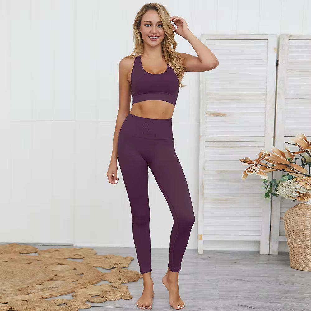 Elevate Your Workout: 2-Piece Seamless Hyperflex Women’s Athletic Set with Long Sleeve Crop Top and High Waist Leggings
