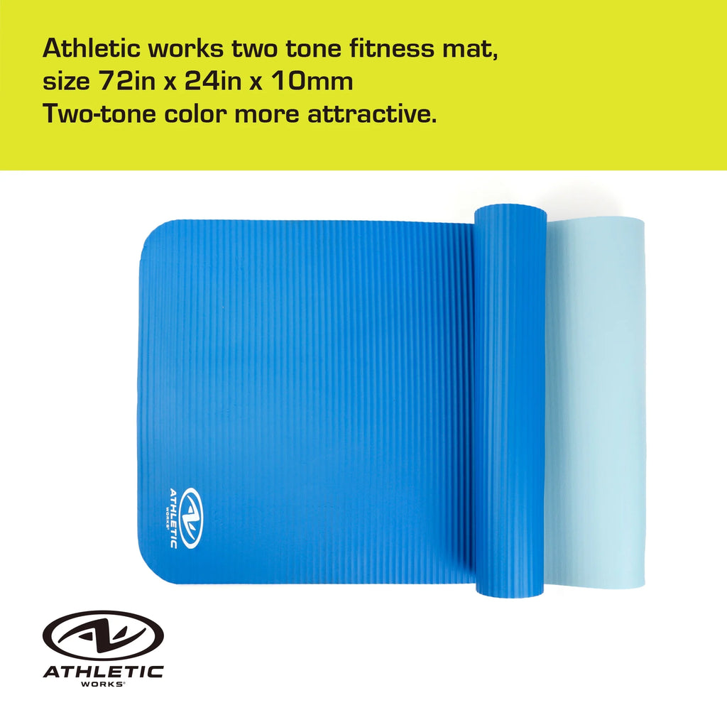 Two Tone 10mm NBR Foam Fitness Mat - 72"x24" with Carry Strap - Blue