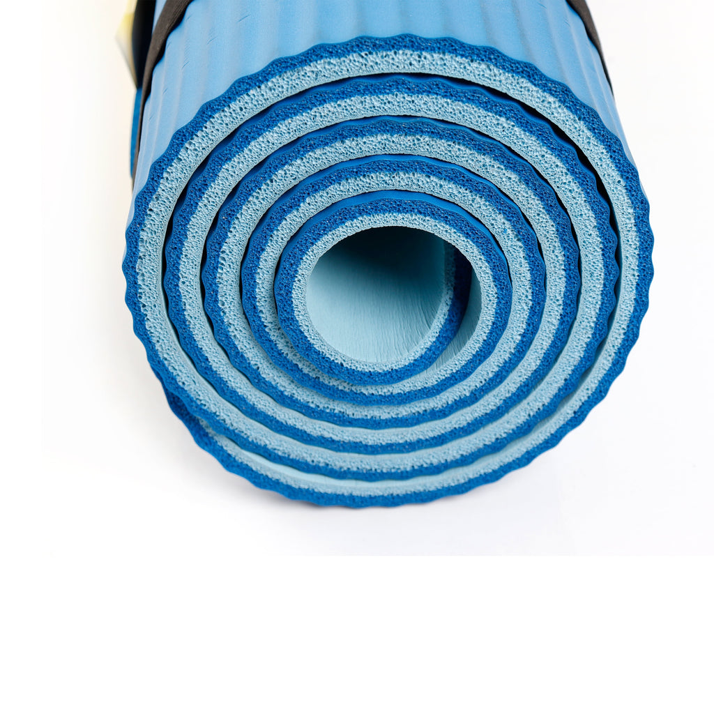 Two Tone 10mm NBR Foam Fitness Mat - 72"x24" with Carry Strap - Blue