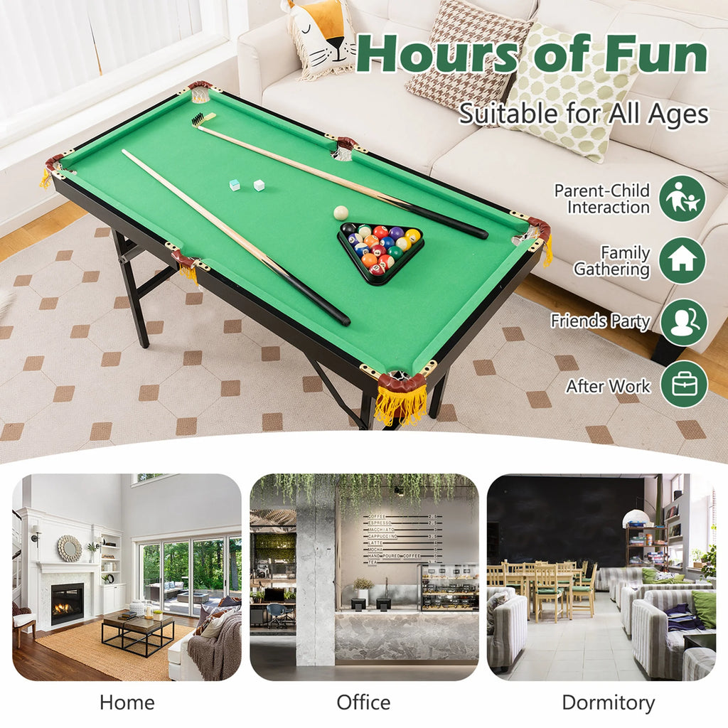 47" Folding Pool Table for Kids - Complete Set with Cues, Brush, and Chalk in Vibrant Green