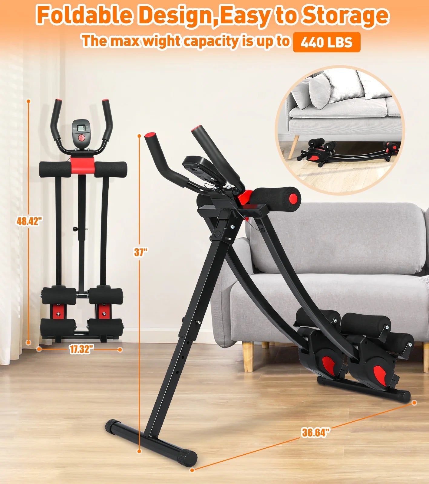 Premium Adjustable Ab Machine for Home Gym - 4 Resistance Levels, Height Adjustable, Foldable Design, 440Lbs Capacity