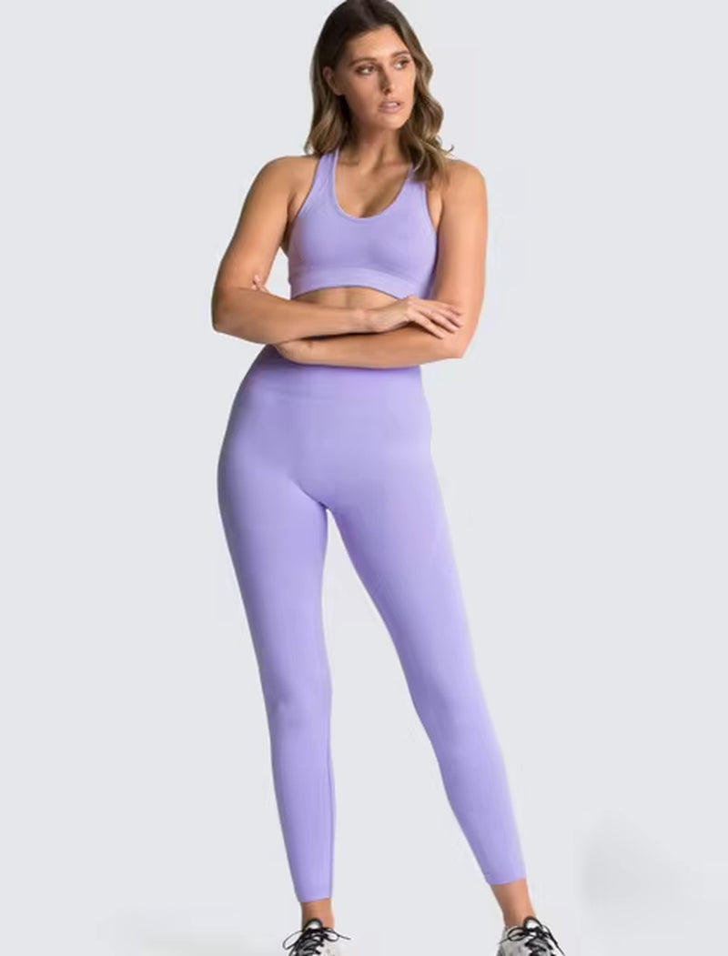 Elevate Your Workout: 2-Piece Seamless Hyperflex Women’s Athletic Set with Long Sleeve Crop Top and High Waist Leggings