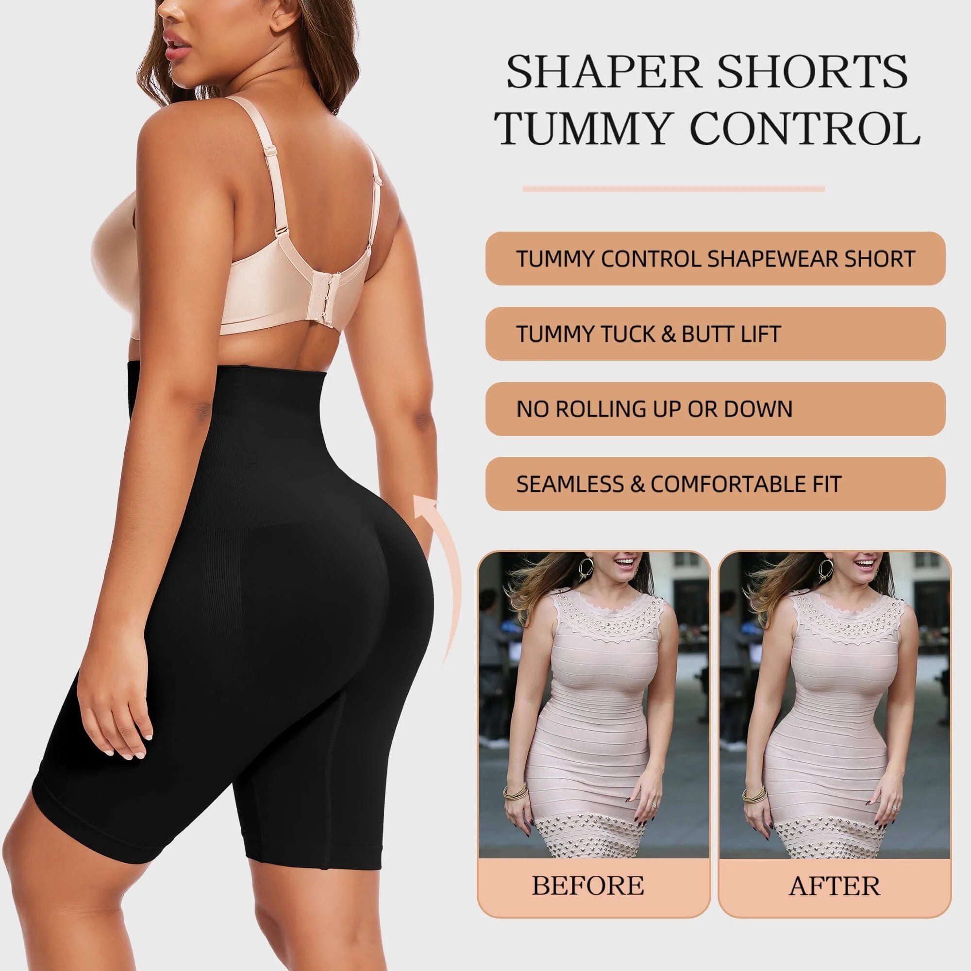 High-Waisted Tummy Control Shapewear Shorts - 2 Pack Faja Body Shaper for Women, Thigh Slimming Solution
