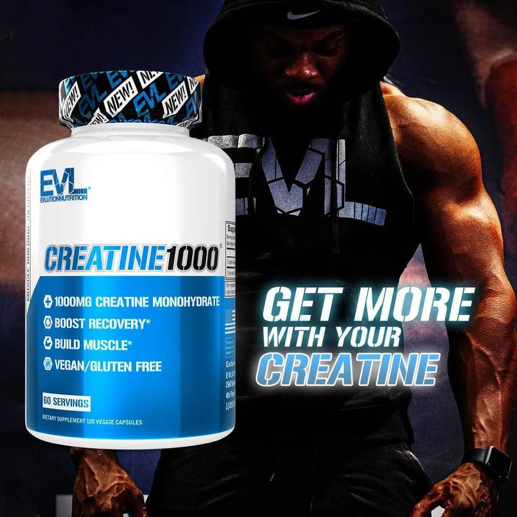 EVL Nutrition Creatine Monohydrate Pills - 2 Pack, 120 Capsules, 1000mg - Muscle Builder & Recovery Supplement