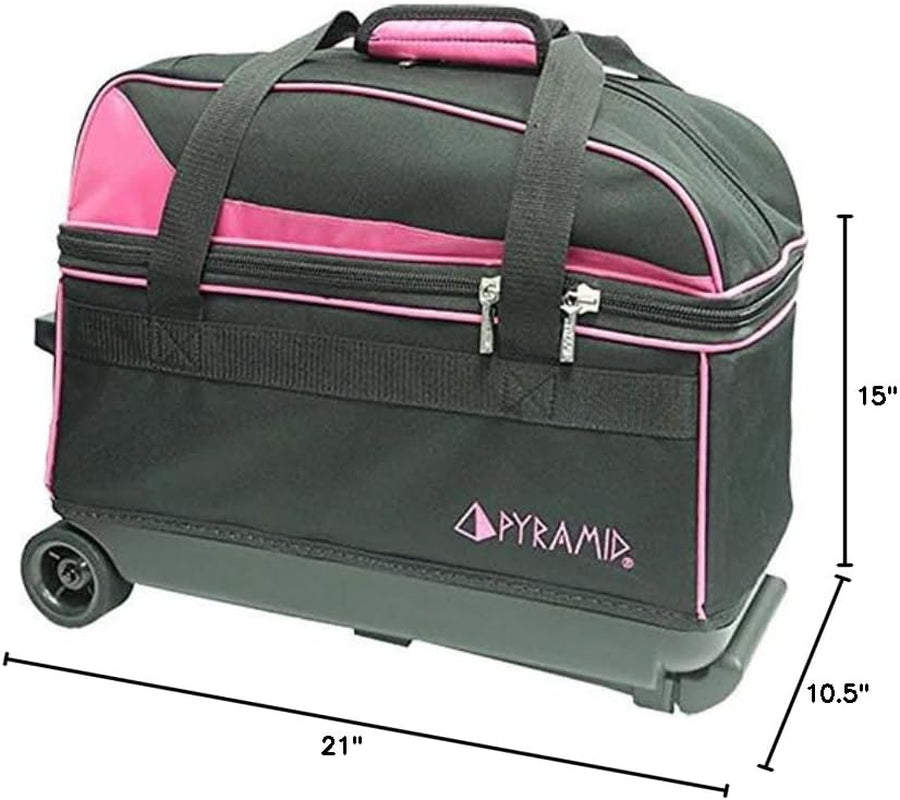 Prime Double Roller Bowling Bag - Holds 2 Balls & Extra Large Compartment for Shoes (Up to Men's Size 16) - Locking Handle Extends to 40