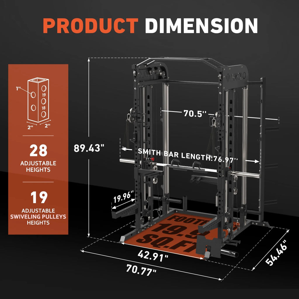 All-In-One Smith Machine Power Rack with Vertical Leg Press & Dual Pulley System – 2000LBS Capacity for Ultimate Home Gym Experience