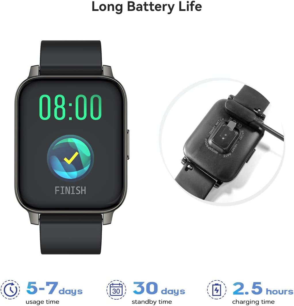 Ultimate Smart Watch for Android & iOS - 1.69" Touchscreen Fitness Tracker with Heart Rate & Blood Pressure Monitor, IP68 Waterproof & Bluetooth Compatibility