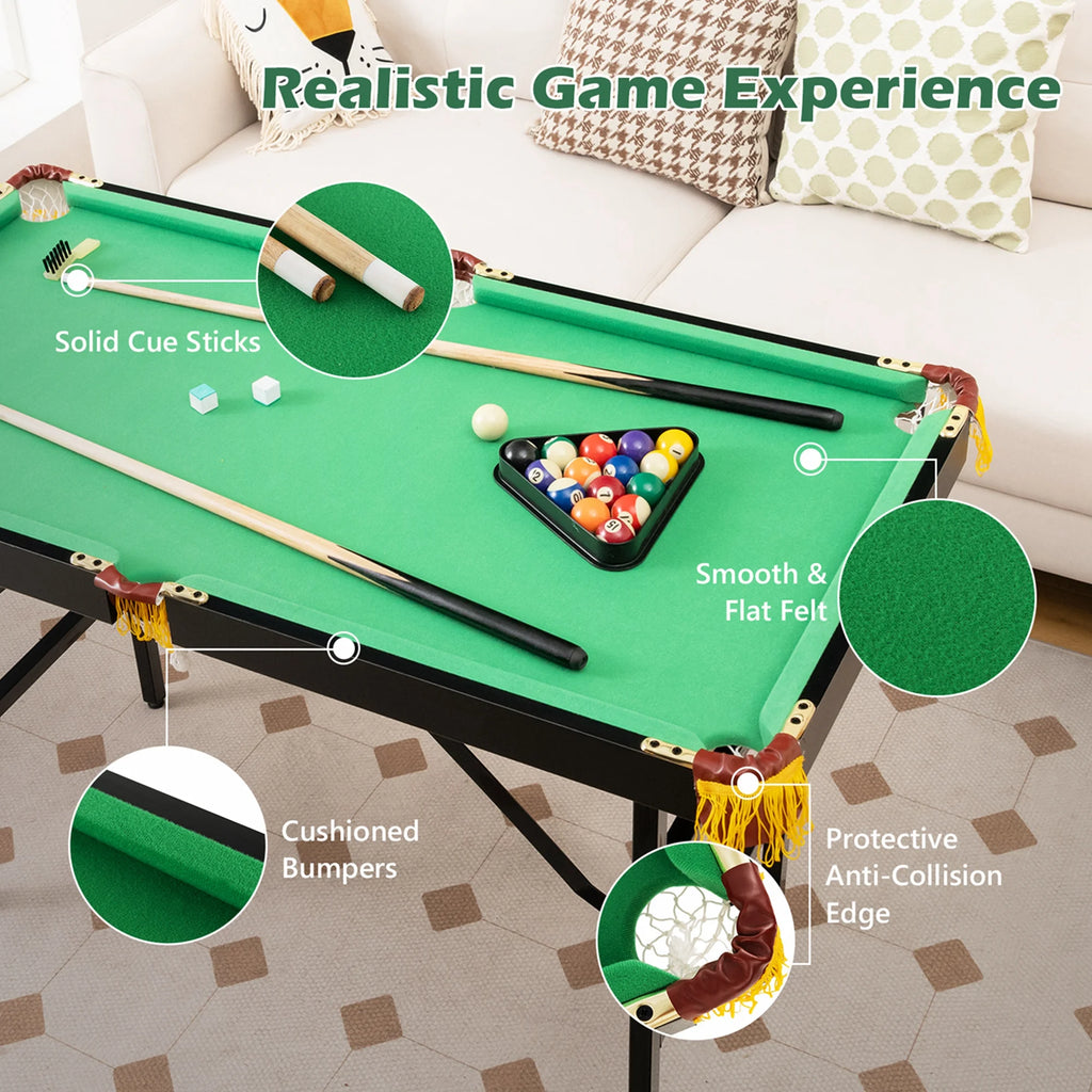 47" Folding Pool Table for Kids - Complete Set with Cues, Brush, and Chalk in Vibrant Green