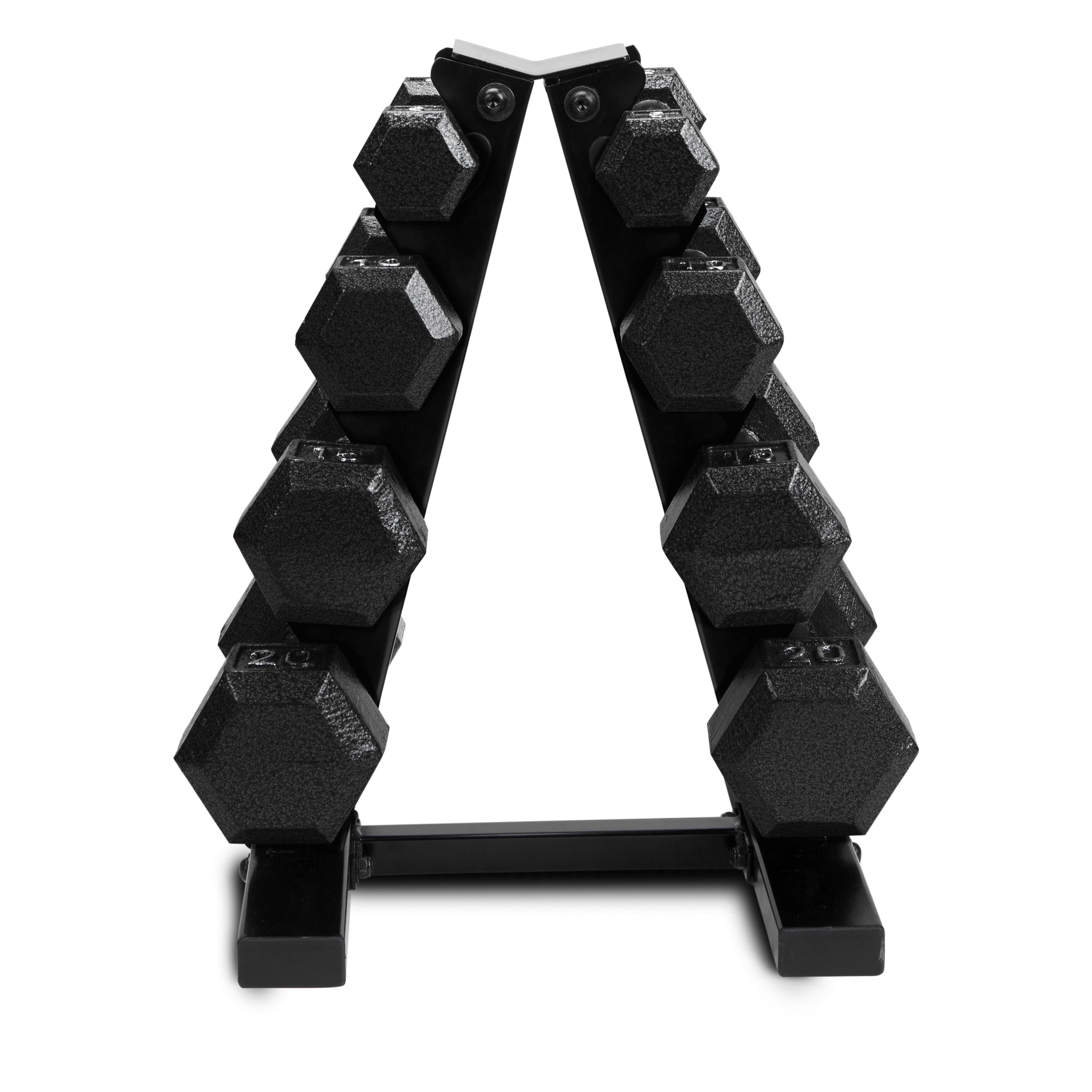 Ultimate 100 lb Cast Iron Hex Dumbbell Weight Set with Convenient Rack - Black Finish