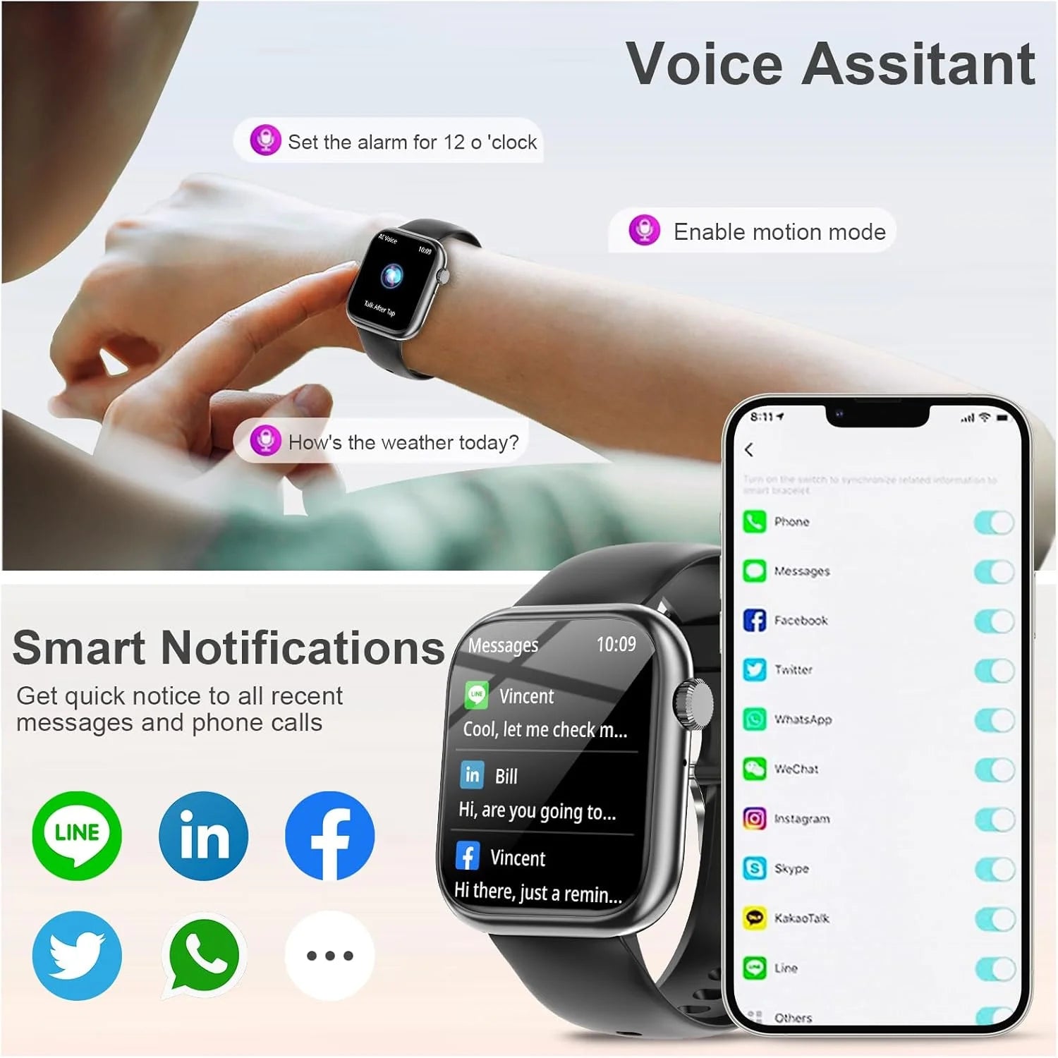 Stylish Bluetooth Smart Watch for Calls - Compatible with iOS & Android for Men & Women - Black