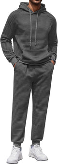 Upgrade Your Fitness Game: Men's Stylish 2-Piece Waffle Hoodie Jogging Suit with Convenient Pockets