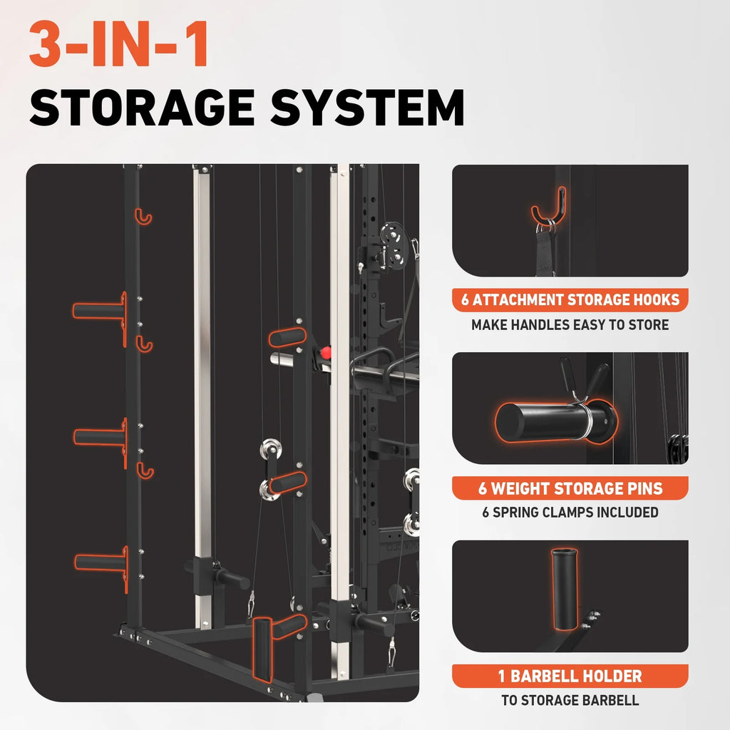 All-In-One Smith Machine Power Rack with Vertical Leg Press & Dual Pulley System – 2000LBS Capacity for Ultimate Home Gym Experience